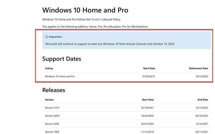 Microsoft : le support de Windows 10 prendra fin le 14 octobre 2025
