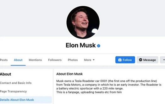 A conta falsa de Elon Musk foi verificada no Facebook