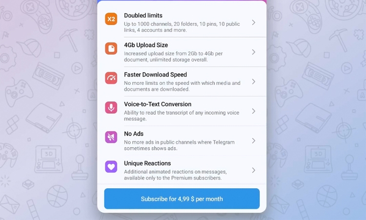 Telegram Premium 구독 비용으로 명명