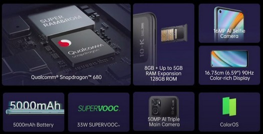 Presentato lo smartphone Oppo K10 con schermo a 90Hz, chip Snapdragon 680 e tripla fotocamera