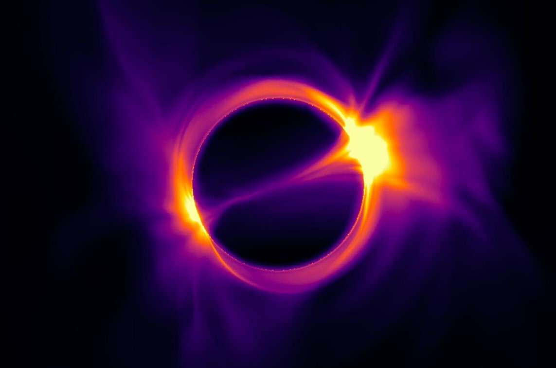 O comportamento do gás luminoso em torno de um buraco negro é simulado