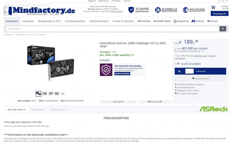 Scheda grafica Intel Arc A380 lanciata in Europa, prezzo - € 189