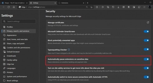 Edge ti consentirà di sospendere istantaneamente tutte le estensioni del browser