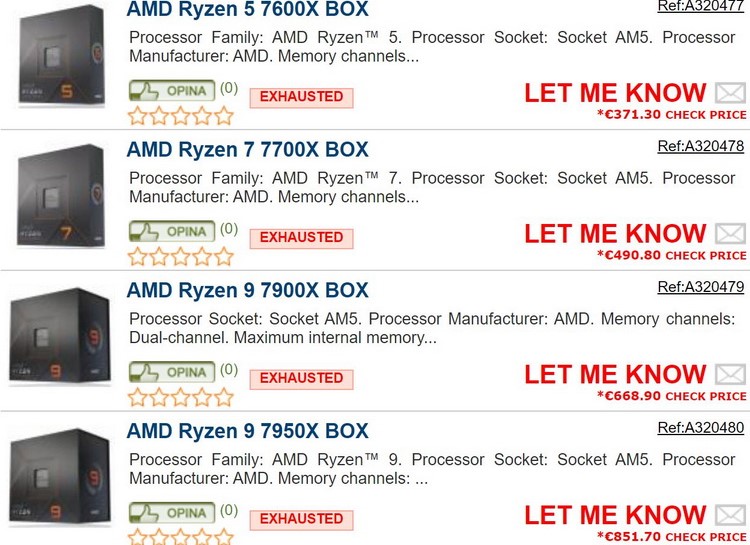 Loja europeia mostrou preços de varejo para Ryzen 7000