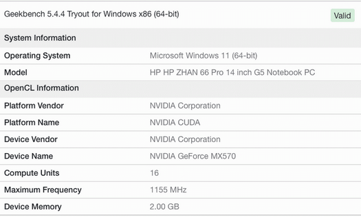 GeForce MX570 è più veloce della GeForce GTX 1650 Ti mobile nel test Geekbench