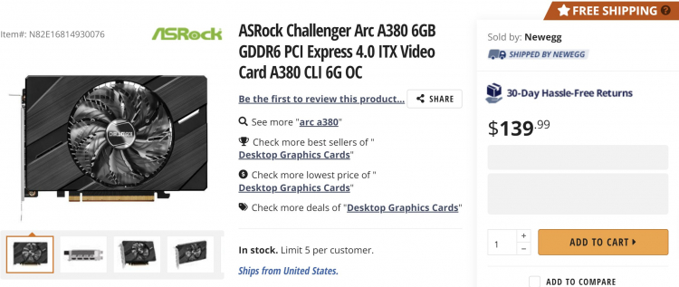 Placa de vídeo Intel Arc A380 está à venda nos EUA por US $ 140