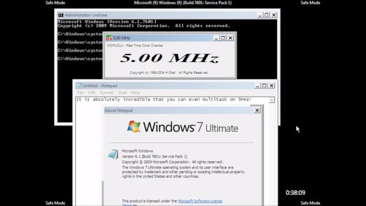 Windows 7 è stato lanciato su un sistema con un processore da 5 MHz e 128 MB di memoria in 28 minuti